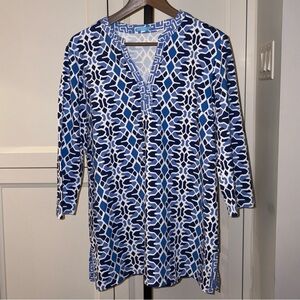 J. McLaughlin Catalina Cloth Tunicโ Womenโs Size Large Blue Geometric Pattern
